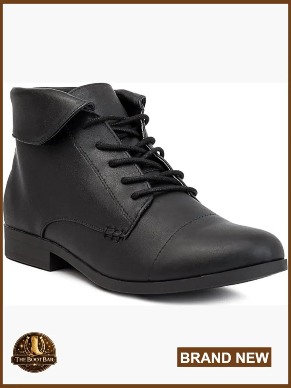 Lace Up Ankle Bootie with Collar, Faux Leather, Combat Style